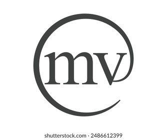 Logotipo de MV de dos letras con forma de círculo estilo de signo de correo electrónico. Logotipo redondo M y V de la compañía de negocios para la identidad de marca.
