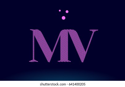 mv m v alphabet letter logo pink line stripes magenta purple blue font creative text dots company vector icon design template
