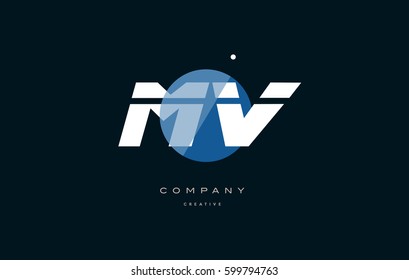mv m v  blue circle dot big font alphabet company letter logo white design vector icon template 
