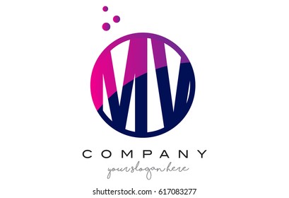 MV M V Circle Letter Logo Design with Purple Magenta Dots Bubbles Vector Illustration