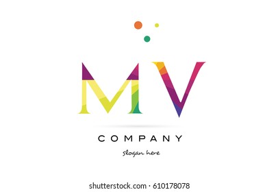 mv m v  creative rainbow colors colored alphabet company letter logo design vector icon template