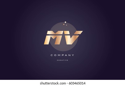 mv m v  gold yellow golden metal metallic bold luxury product modern creative gradient alphabet company logo design vector icon template