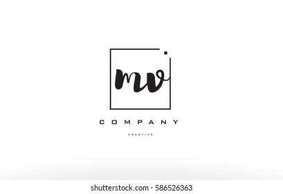 mv m v hand writing written black white alphabet company letter logo square background small lowercase design creative vector icon template 