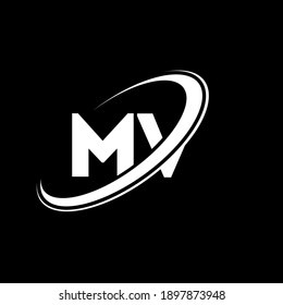 MV M V letter logo design. Initial letter MV linked circle uppercase monogram logo red and blue. MV logo, M V design. mv, m v