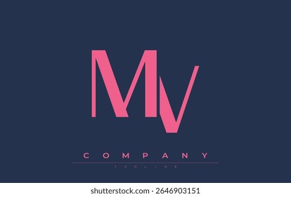 MV Modern Initials Logo Design. Logotipo de marca com iniciais estilizadas apresentando design arrojado e estética moderna. Ideal para profissionais de marca de negócios ou projetos criativos com foco em minimalista