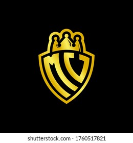 MV monogram logo with shield and crown style design template isolated on black background