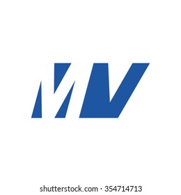 MV negative space letter logo blue