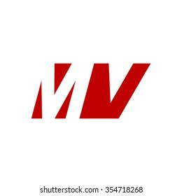 MV negative space letter logo red