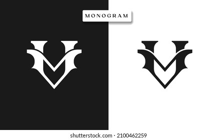 Ilustración de vectores de plantillas de logotipo de monograma MV VM M V aislada en negro blanco