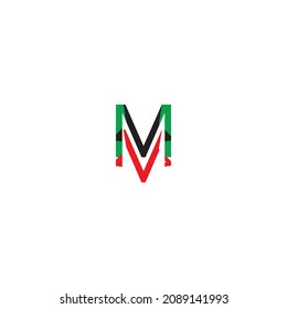 MV VM M V VV And star, abstract initial monographic letter logo alphabet design, alphabetical letters, monogram icon, red and green vector image illustration eps 