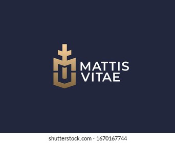 MV or VM. Monogram of Two letters M&V or V&M in shield and sword shape. Luxury, simple, minimal and elegant MV, VM logo design. Vector illustration template.