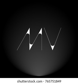 MV White thin minimalist LOGO Design with Highlight on Black Background.
