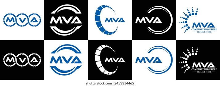 MVA logo. M V A design. White MVA letter. MVA, M V A letter logo design. Initial letter MVA linked circle uppercase monogram logo. M V A letter logo vector design. 