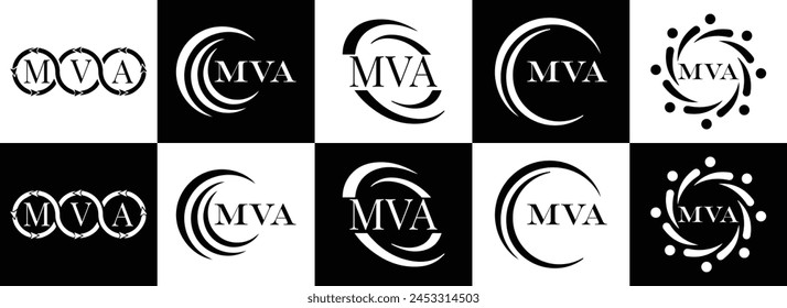 MVA logo. M V A design. White MVA letter. MVA, M V A letter logo design. Initial letter MVA linked circle uppercase monogram logo. M V A letter logo vector design. 