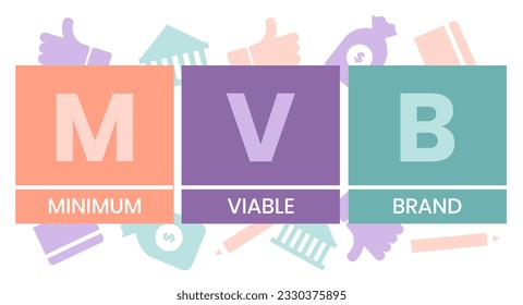 MVB - Acrónimo mínimo de marca viable. fondo de concepto de negocio. concepto de ilustración vectorial con palabras clave e iconos. ilustración con iconos para banner web, volante