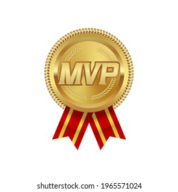 Mvp Award Gold Medal With Red Ribbon