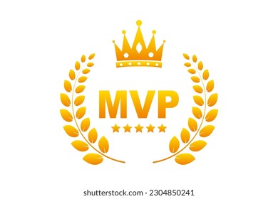 MVP gold medal award. Laurel wreath icon. Symbol of victory, achievement, honor, quality product, or success. Vector illustration