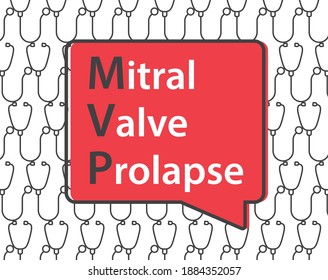 MVP Mitral Valve Prolapse disease on stethoscope pattern- vector illustration