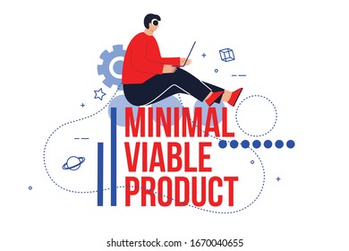 MVP vector illustration of Young businessman. Modern life.  Flat concept design of minimum viable product. 