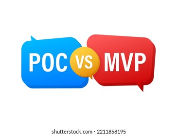 Símbolo MVP vs POC. Producto mínimo viable y POC. Ilustración de material vectorial.