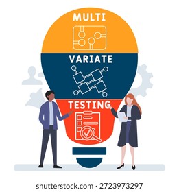 MVT - acrónimo de prueba multivariante. fondo de concepto de negocio. concepto de Ilustración vectorial con Palabras claves e íconos. ilustración de letras con íconos para Anuncio de Web, volante, aterrizaje
