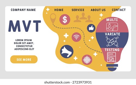 MVT - multivariate testing acronym. business concept background. vector illustration concept with keywords and icons. lettering illustration with icons for web banner, flyer, landing