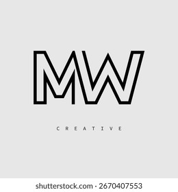 MW Creative Letter Logo – Minimal Line Monogram in Black Outline for Modern Branding Identity Design.