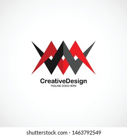 MW creative Logo Design with Black and Red Colors. vector
