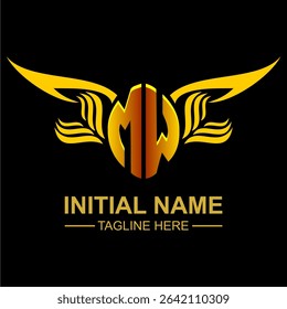 MW Golden Wing Emblem Logo with elegant gold wings, sleek and modern design. Ideal for branding, creative projects, luxury businesses, or artistic ventures.