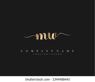 MW initial handwriting logo template with luxury color vector