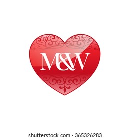 M&W initial letter logo with ornament heart shape