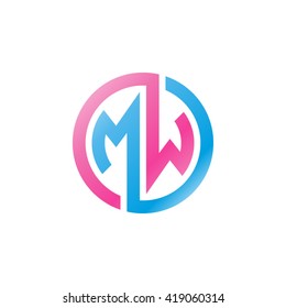 MW initial letters looping linked circle logo blue pink