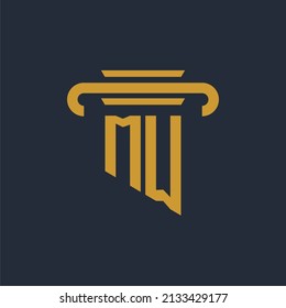 MW initial logo monogram with pillar icon design vector image