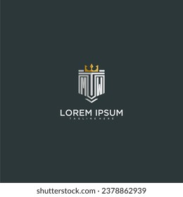 MW initial monogram for crown and shield logo design