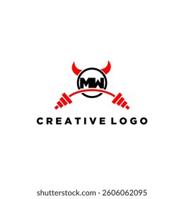 MW initial monogram for fitnes or gym logo with devil style design