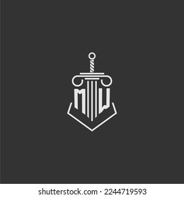MW initial monogram law firm with sword and pillar logo design