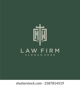 MW initial monogram for law firm with sword and shield logo image