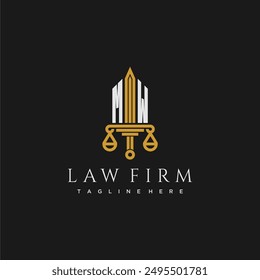 MW initial monogram for lawfirm logo with sword and scale
