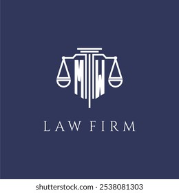 Monograma inicial de MW para el logotipo del bufete de abogados con la Imagen del Vector de las escalas