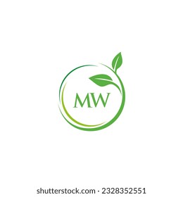 MW initial monogram letter for nature logo with leaf image design