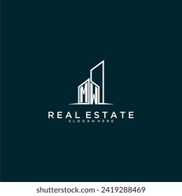 MW initial monogram logo real estate with building style design vector