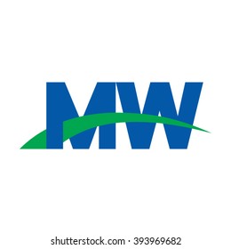 MW initial overlapping swoosh letter logo blue green