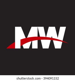MW initial overlapping swoosh letter logo white red black background