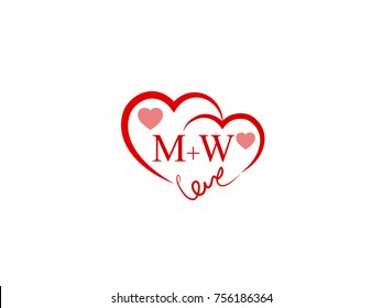 MW Initial wedding invitation, love logo template vector