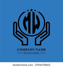 MW initials held within hands, symbolizing trust and protection. The circle represents unity, while stars highlight excellence and ambition.
