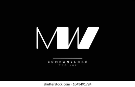 Diseño del logotipo del alfabeto de texto en letra monograma con iniciales MW