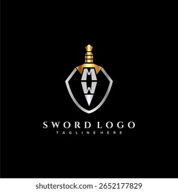 MW carta monograma de luxo para escudo e espada estilo imagem