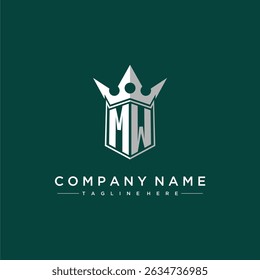 Logotipo inicial do monograma da letra MW para o desenho do escudo e da coroa