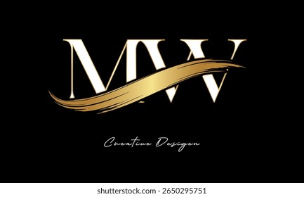 MW Letter Monogram Logo – Elegant Gold Brush Stroke Letter mark for Luxury Branding, Fashion, Boutique  Premium Identity Design
