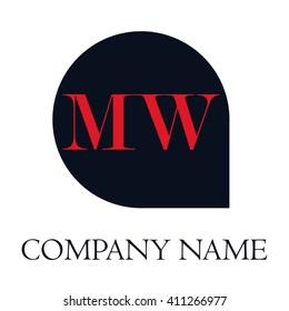 MW Letters red , Abstract black background logo, Design identity in shape, Alphabet letter